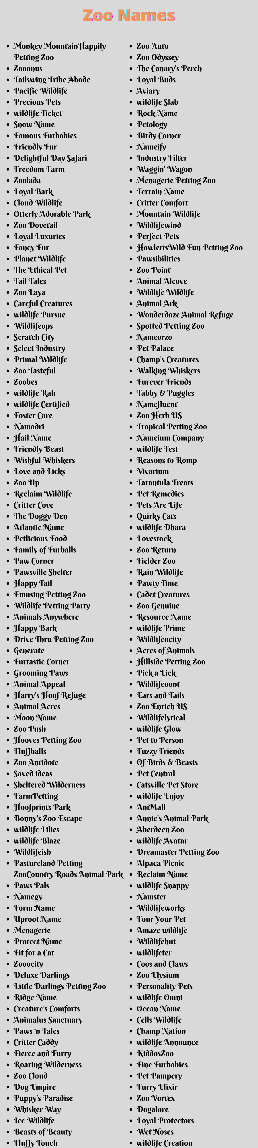 Zoo Names