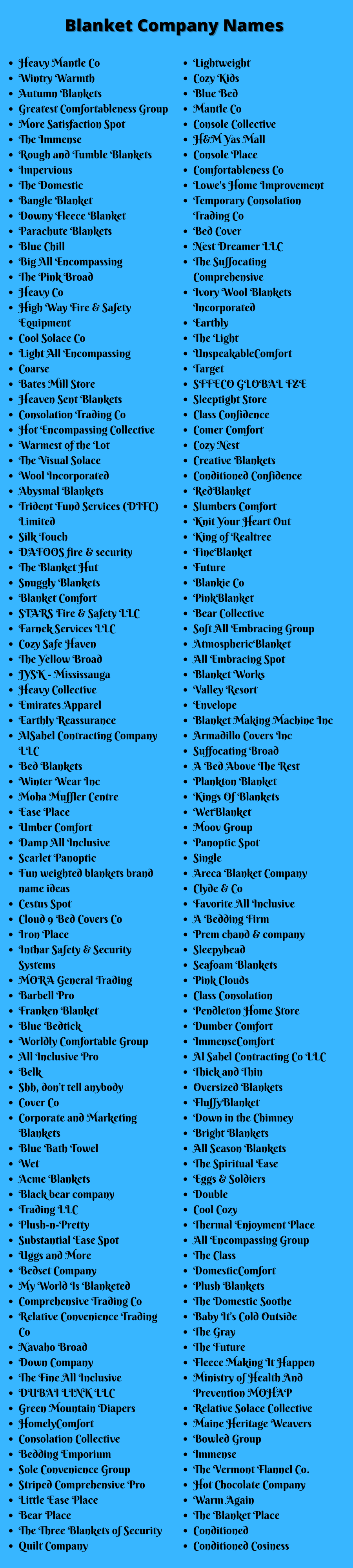 Blanket Company Names