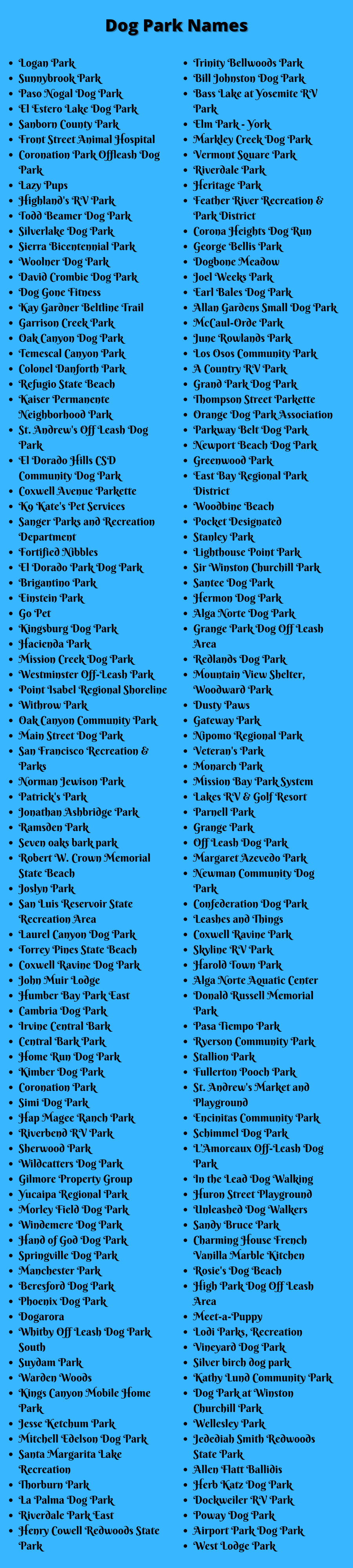 Dog Park Names