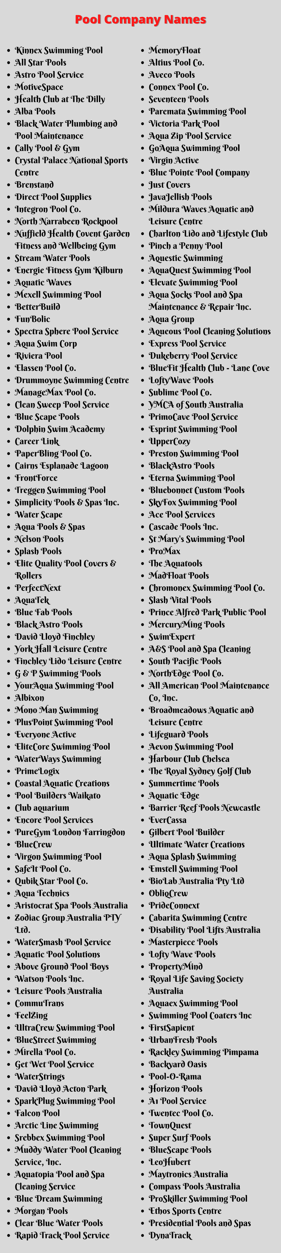Pool Company Names