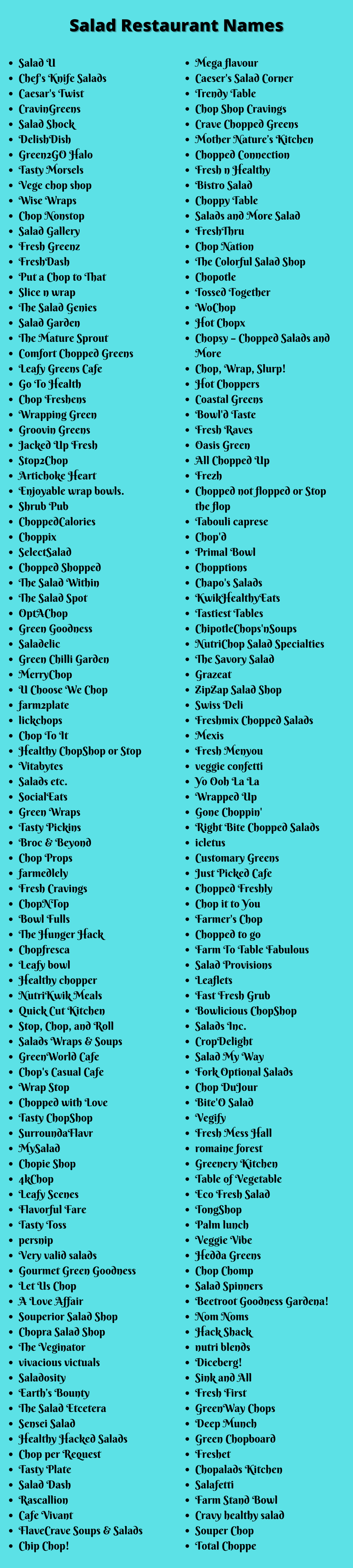 Salad Restaurant Names
