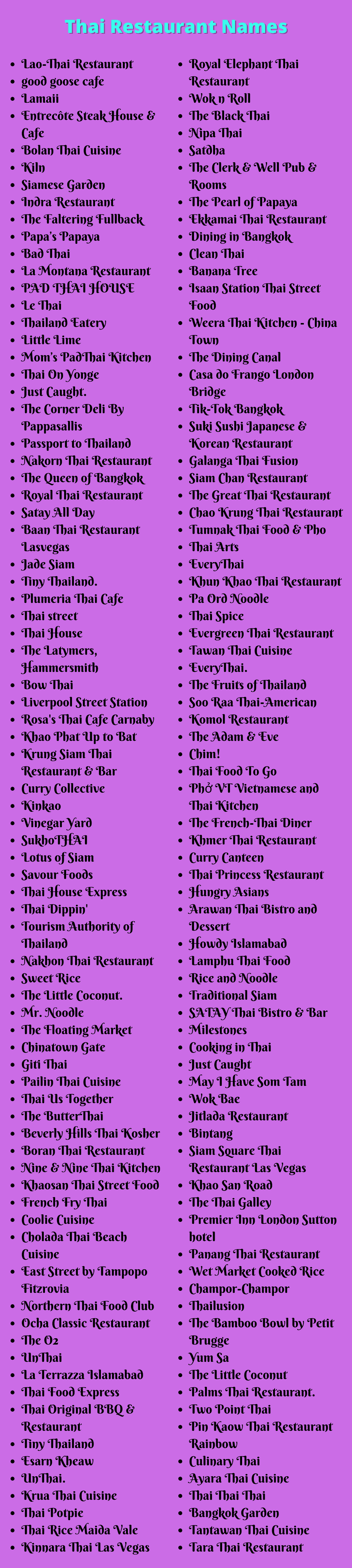 Thai Restaurant Names
