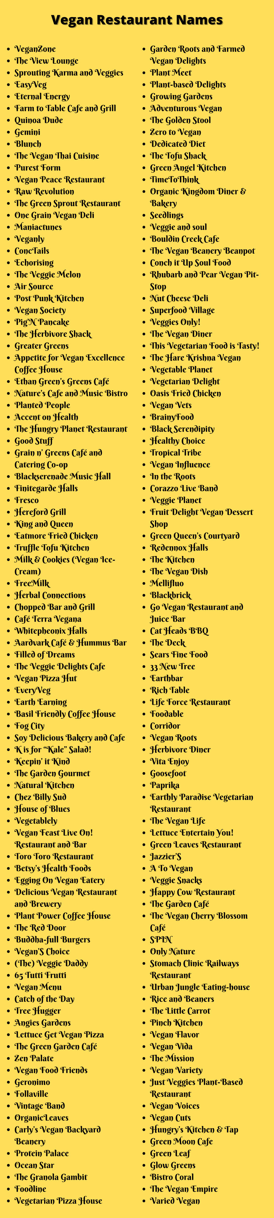 Vegan Restaurant Names: 400+ Vegan Restaurant Name Ideas