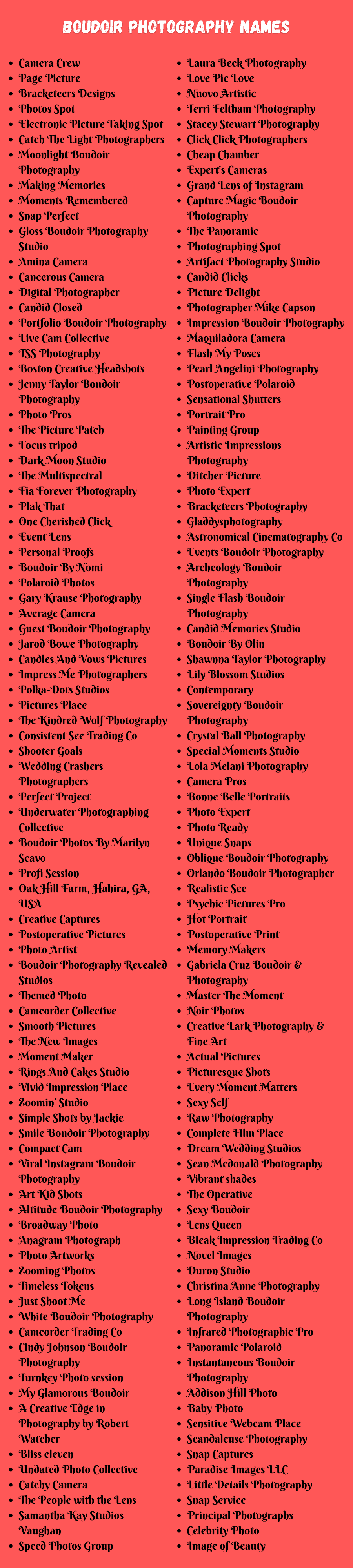 Boudoir Photography Names