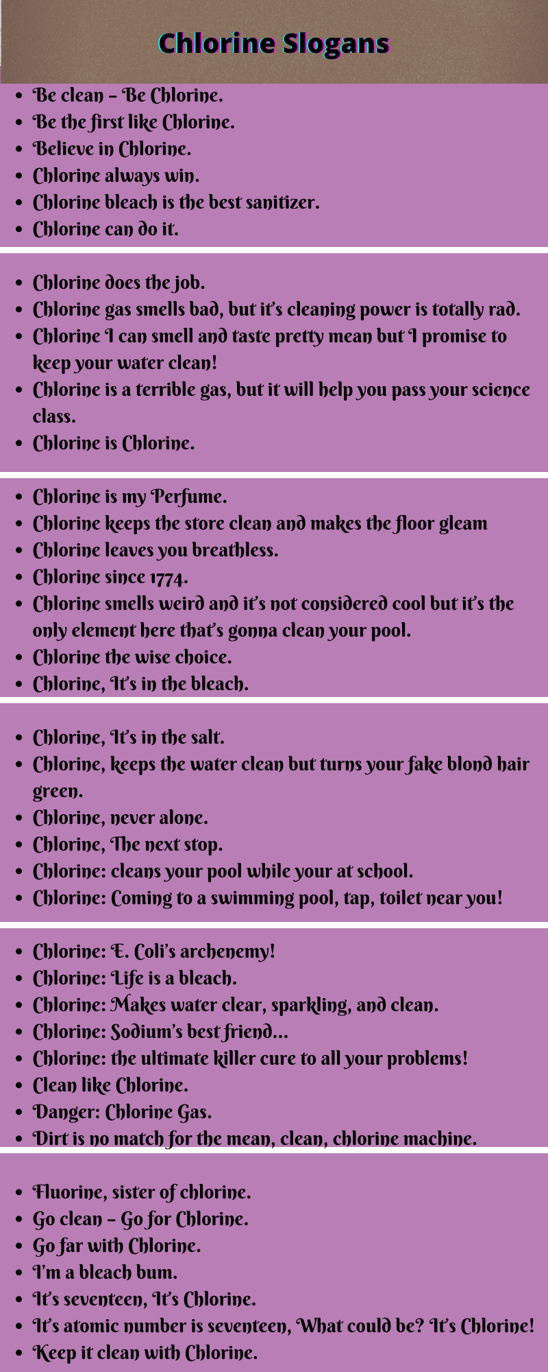 Chlorine Slogans 