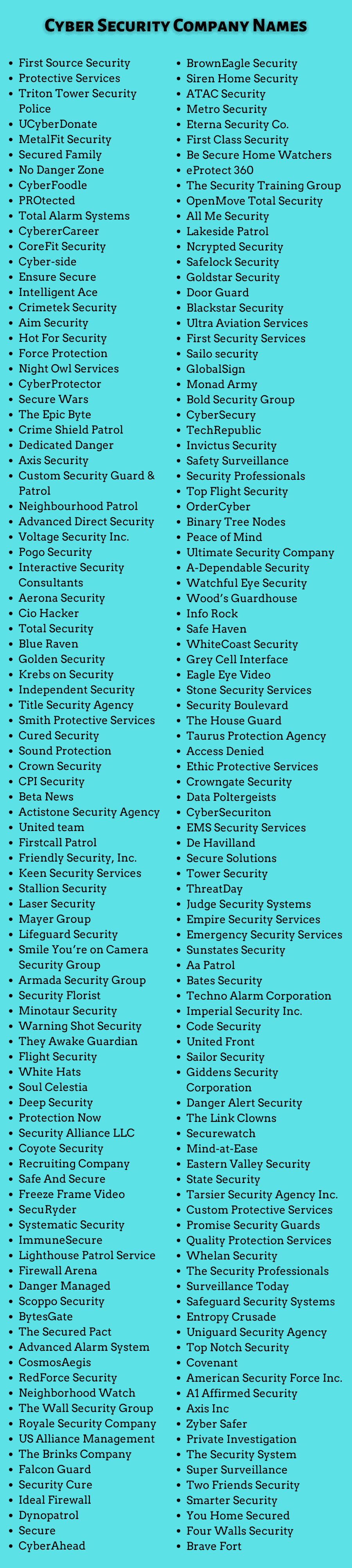 Cyber Security Company Names