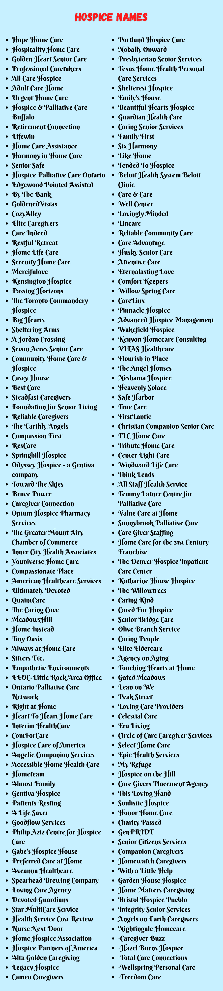 Hospice Names