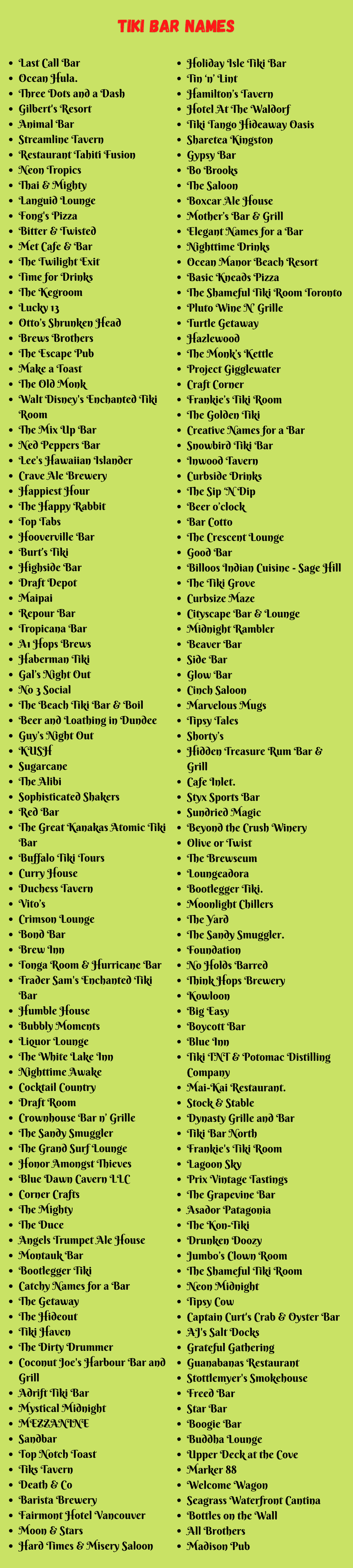 Tiki Bar Names