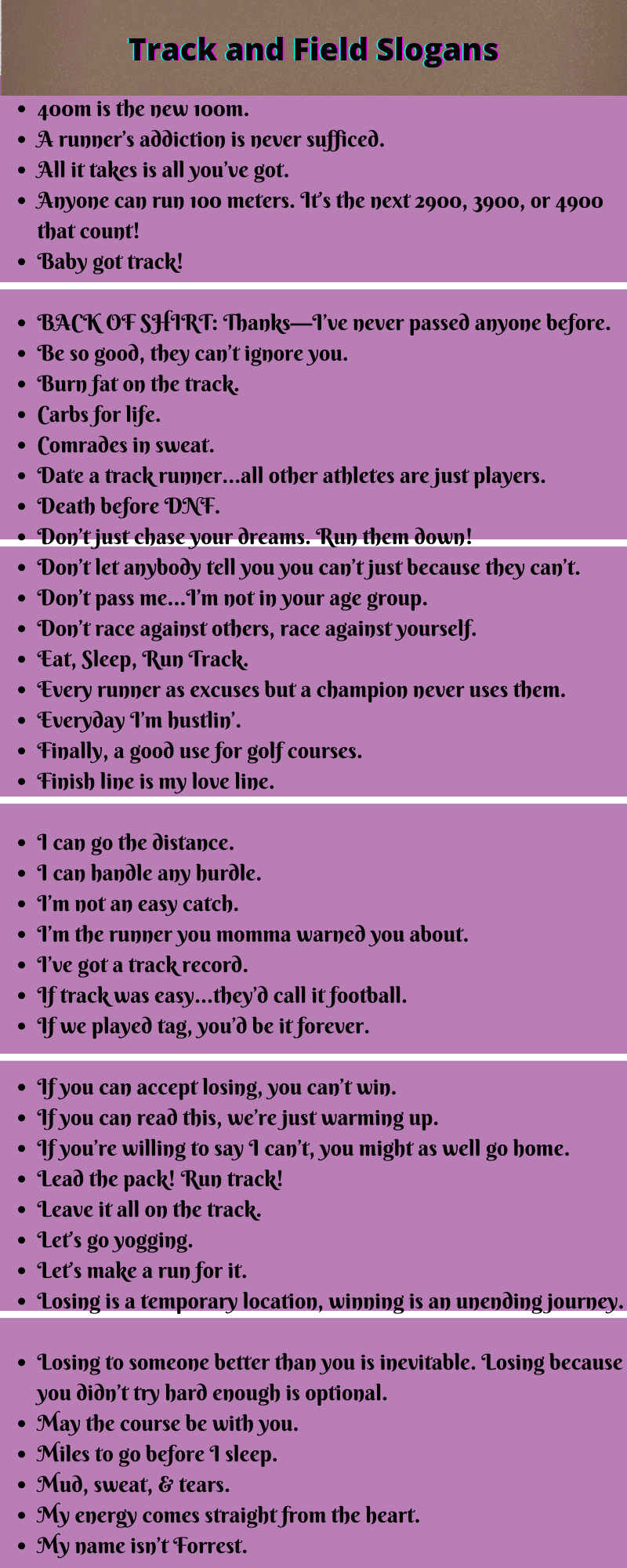 Track and Field Slogans