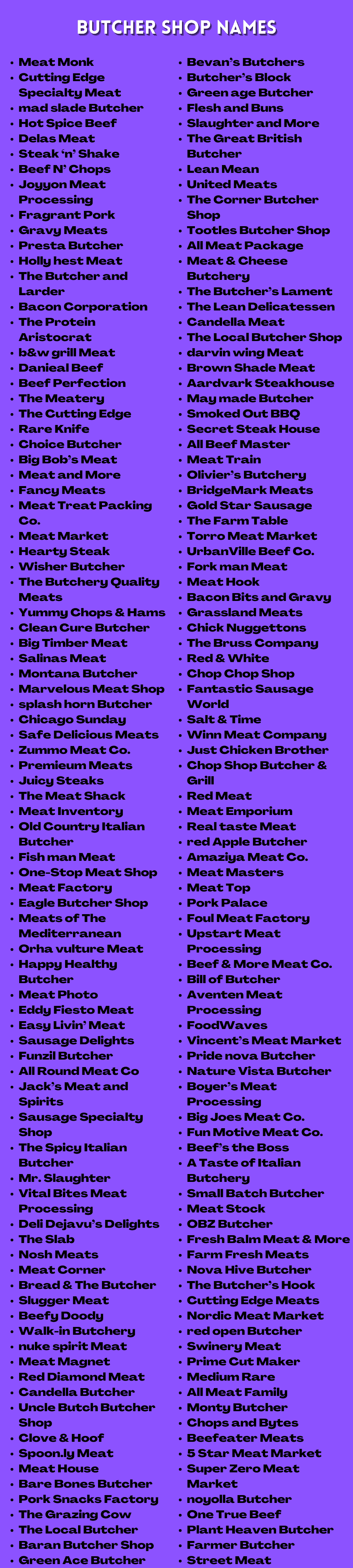 Butcher Shop Names