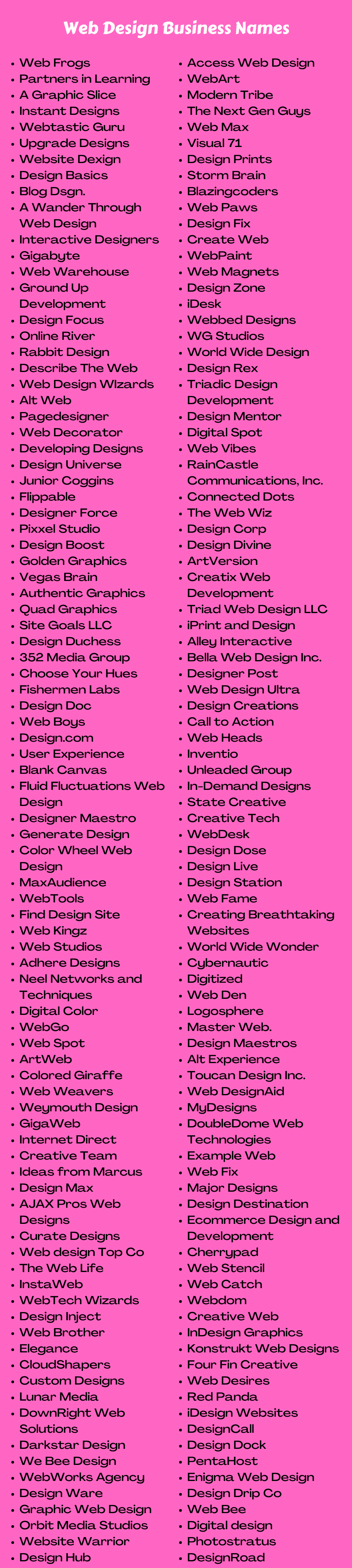 Web Design Business Names