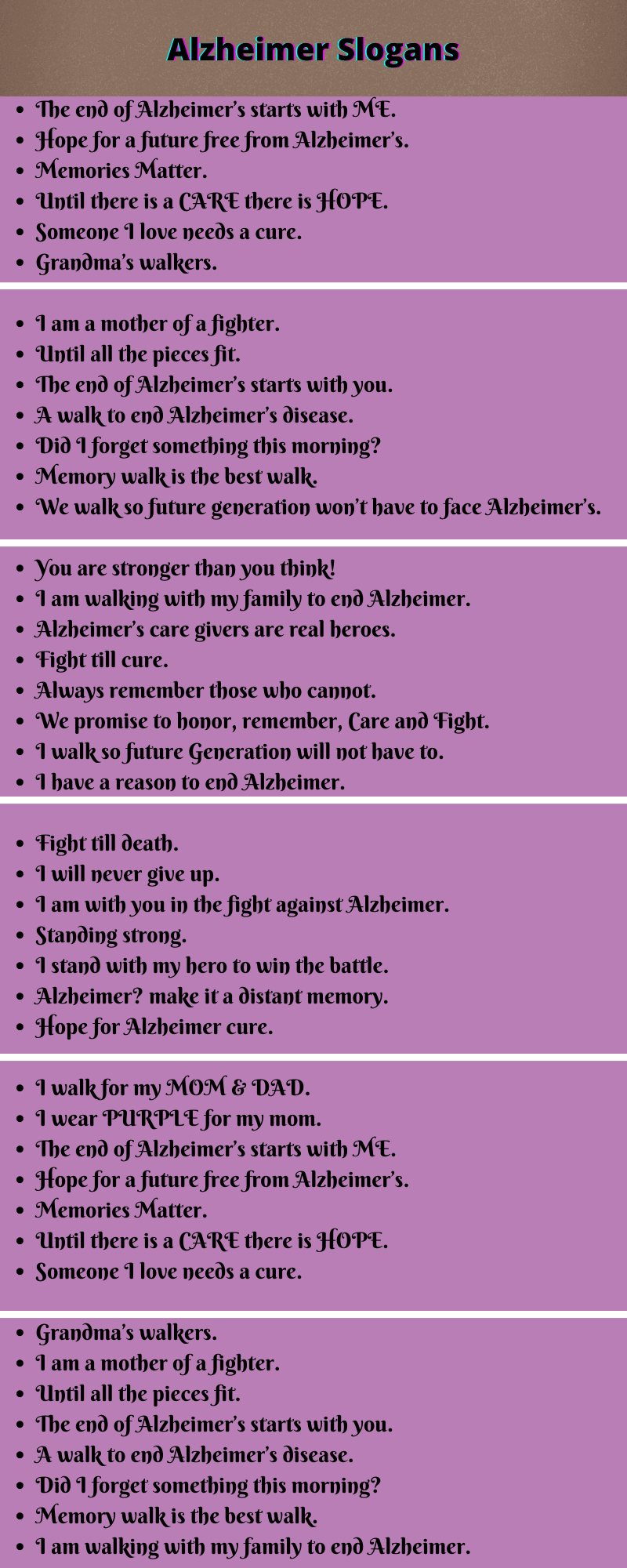 Alzheimer’s Slogans 