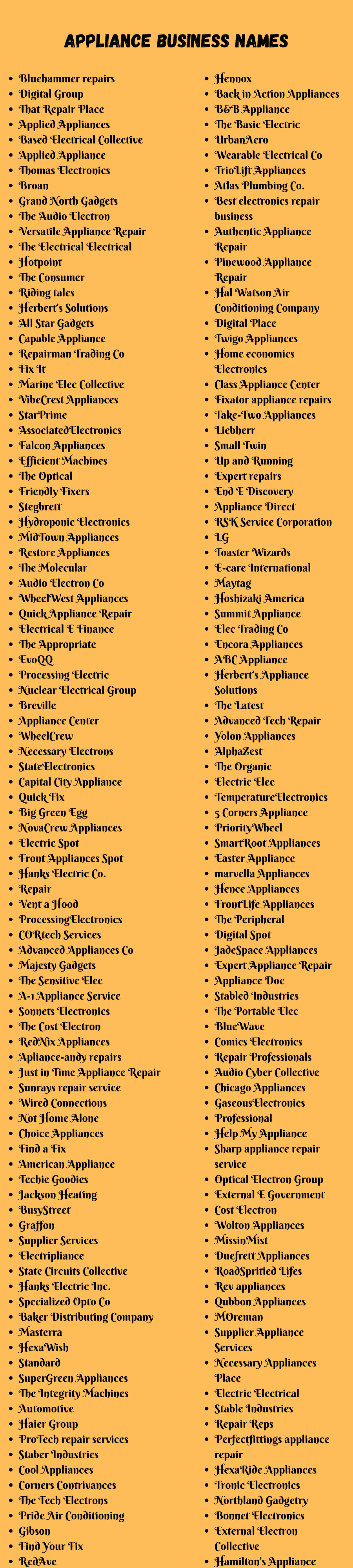 Appliance Business Names 