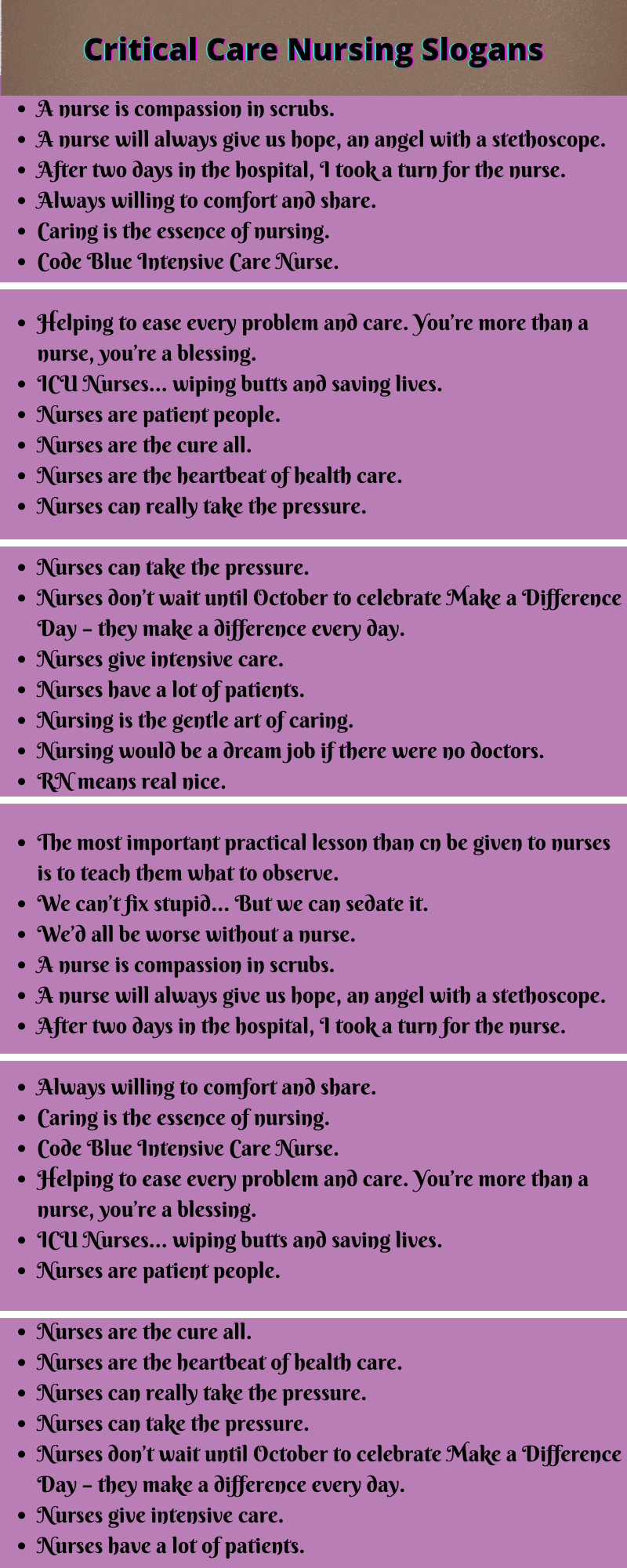 Critical Care Nursing Slogans 
