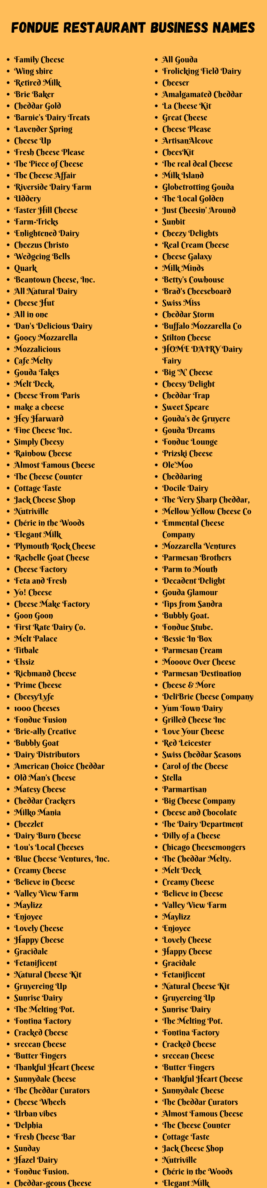 Fondue Restaurant Business Names