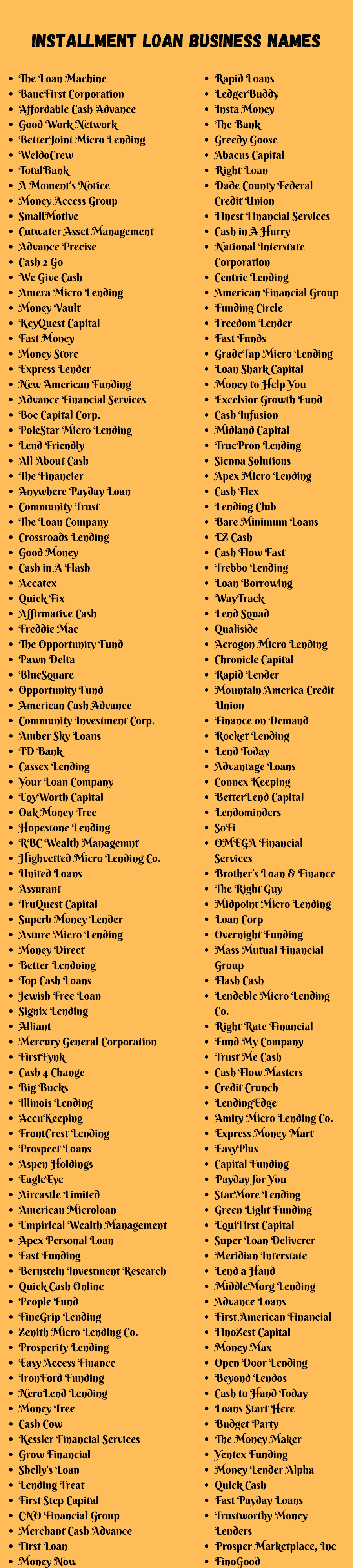 Installment Loan Business Names