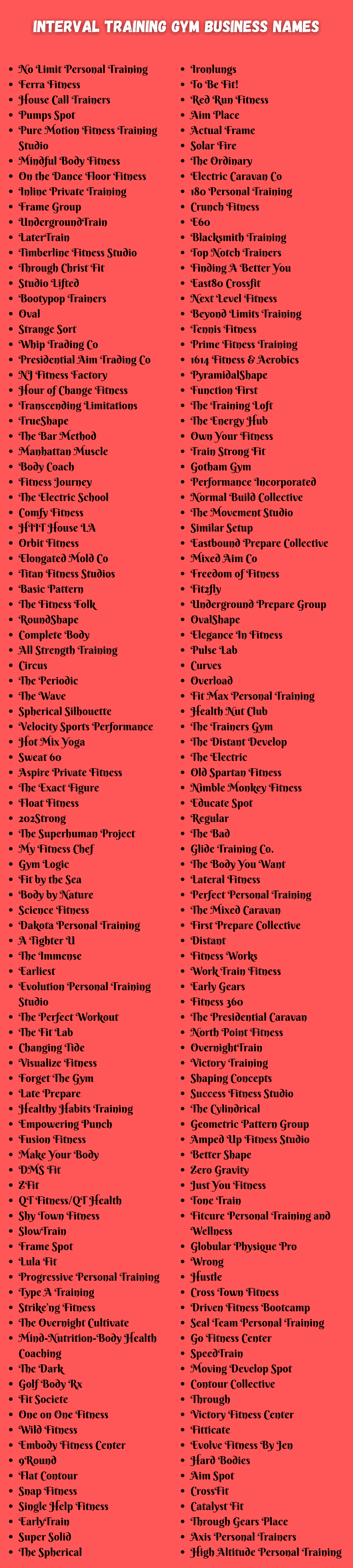 Interval Training Gym Business Names