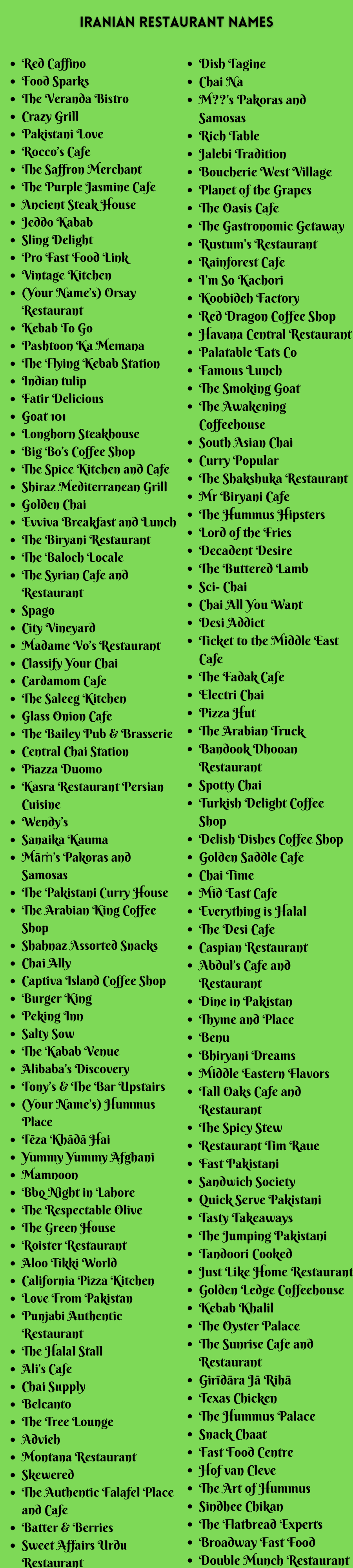 Iranian Restaurant Names