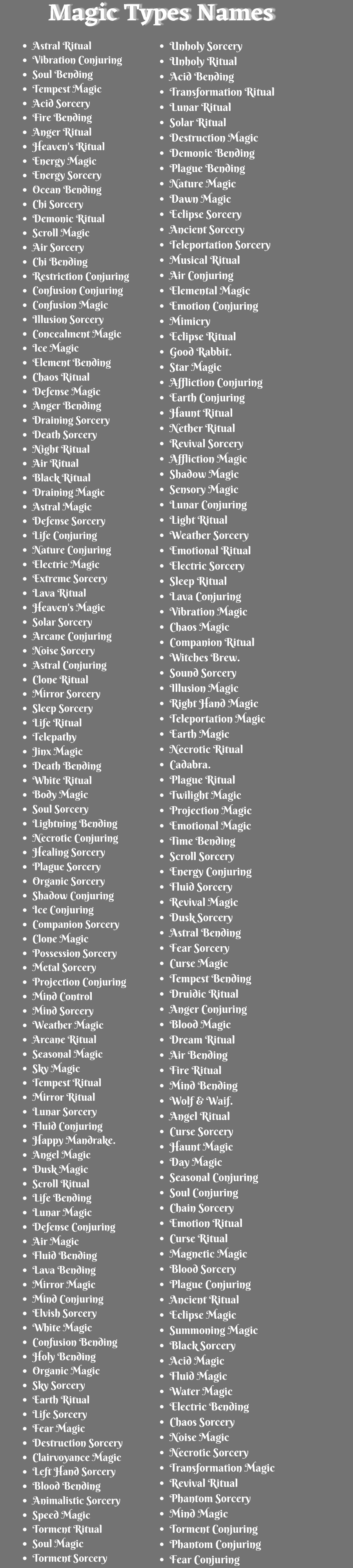 Magic Types Names