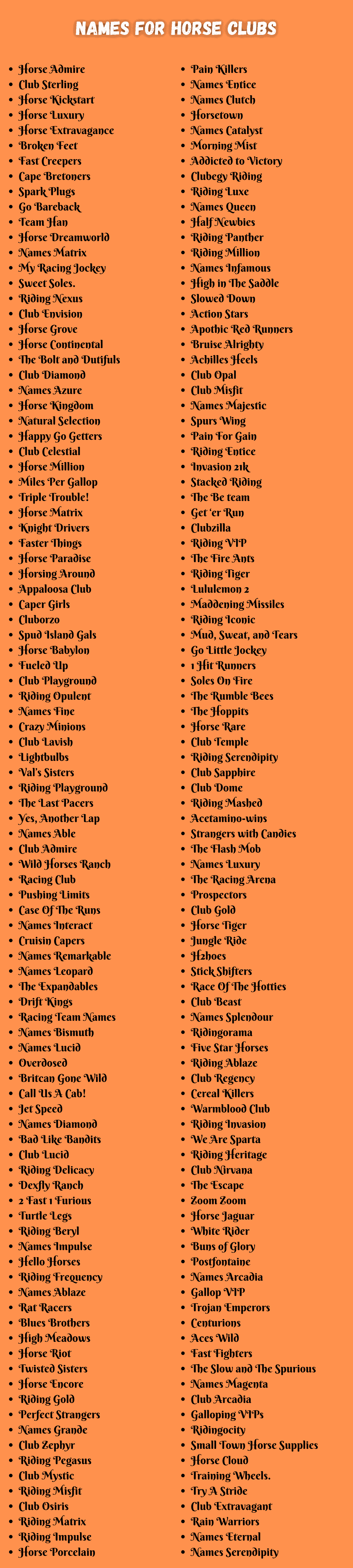 Names for Horse Clubs