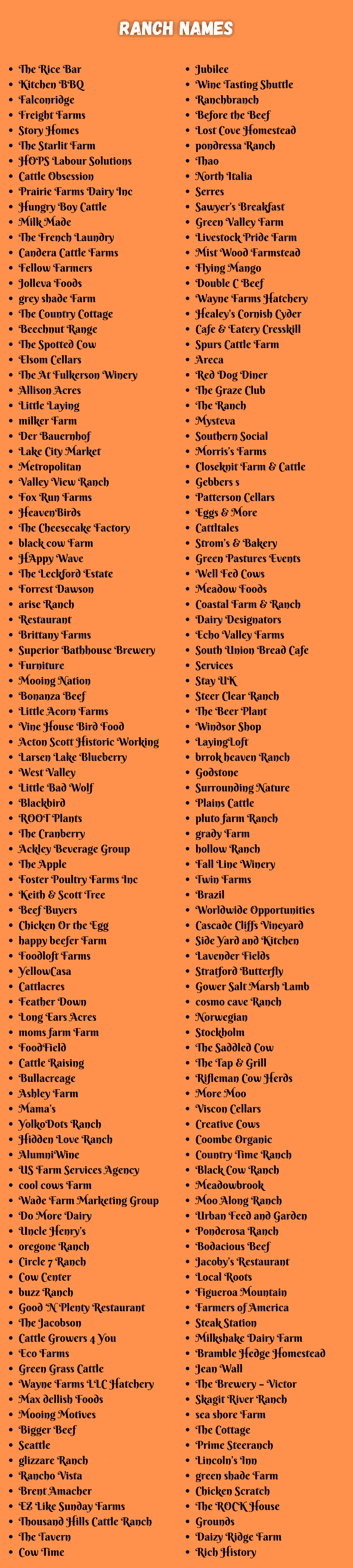 530 Fantastic Ranch Names Ideas & Suggestions