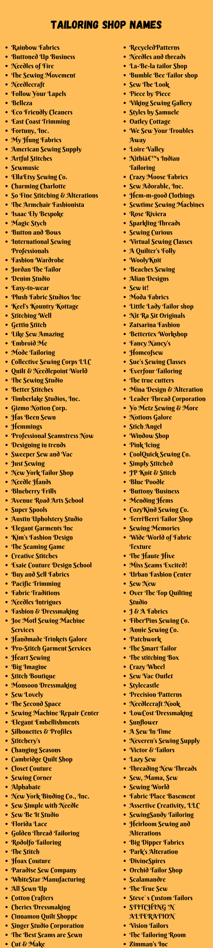 400 Unique Tailoring Shop Names And Suggestions