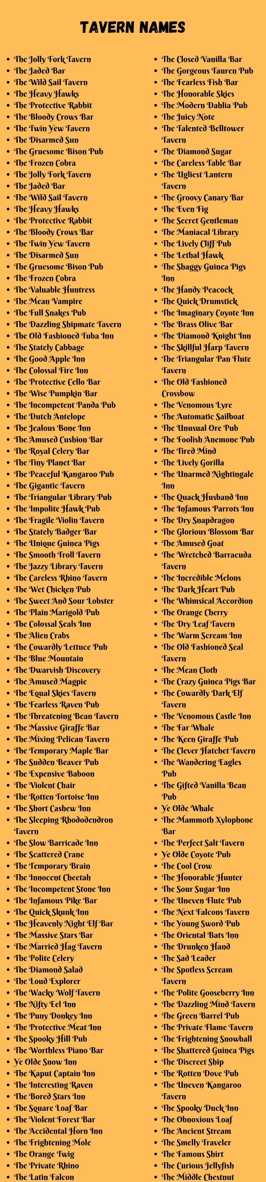 Tavern Names