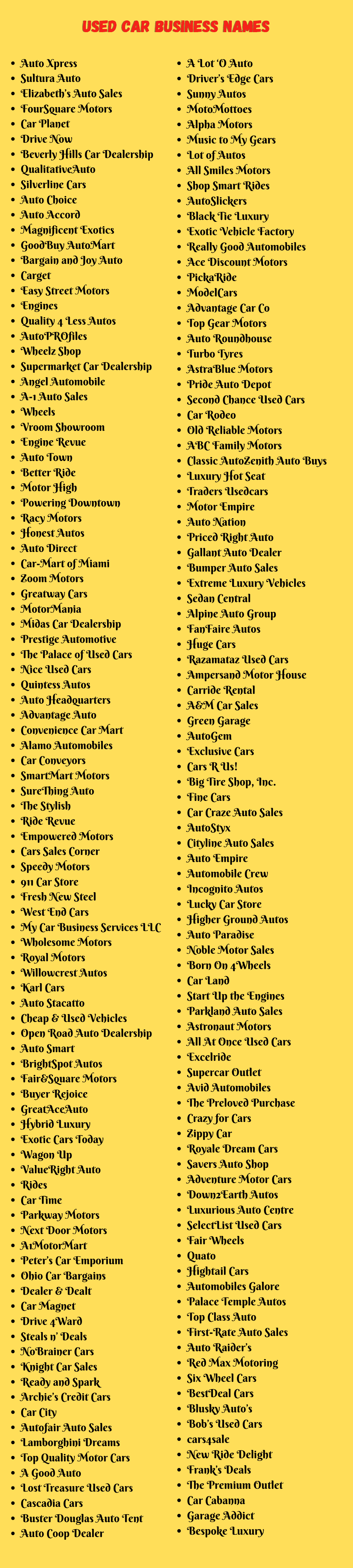 Used Car Business Names