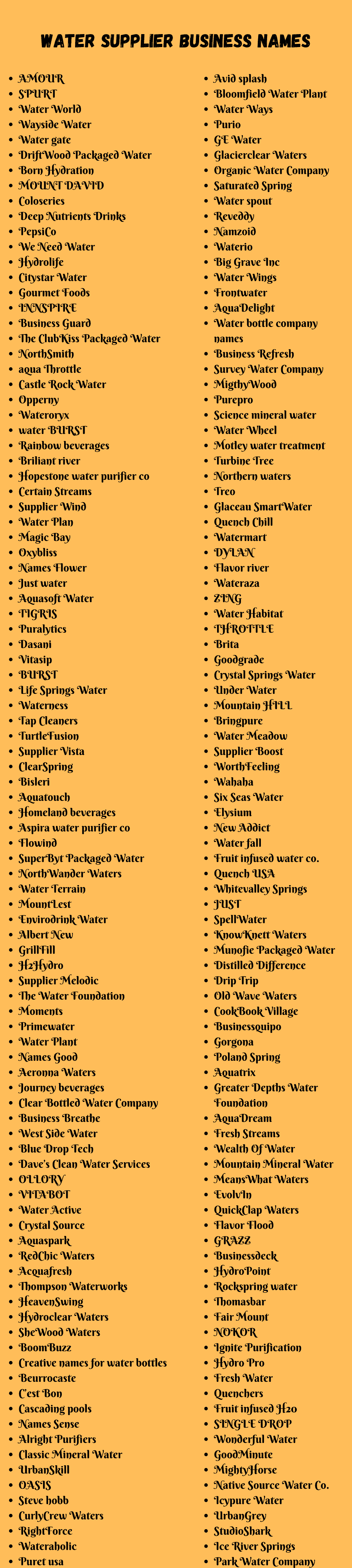 340 Catchy Water Supplier Business Names Ideas