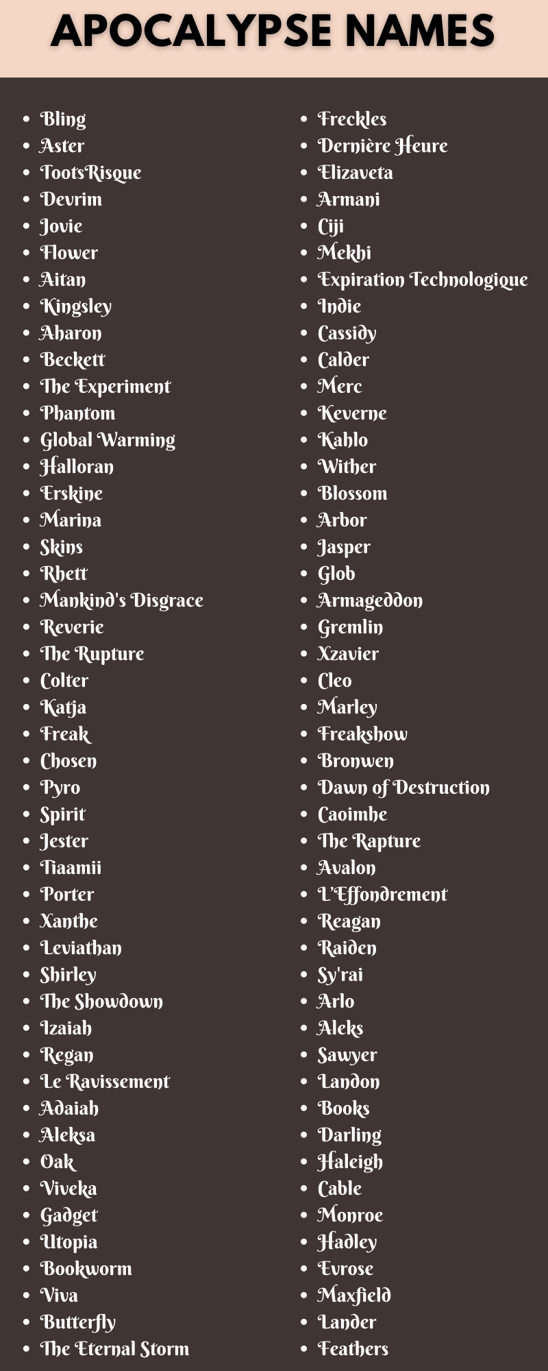 450 Clever Apocalypse Names For You