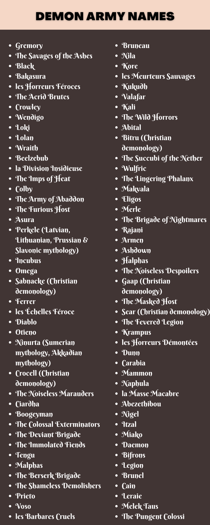 Demon Army Names