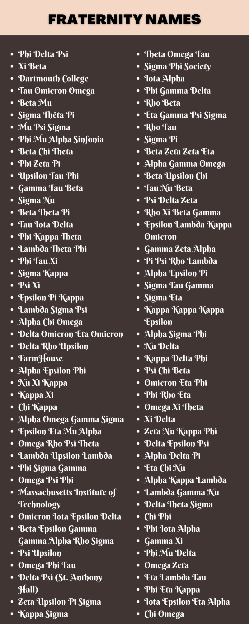 Fraternity Names