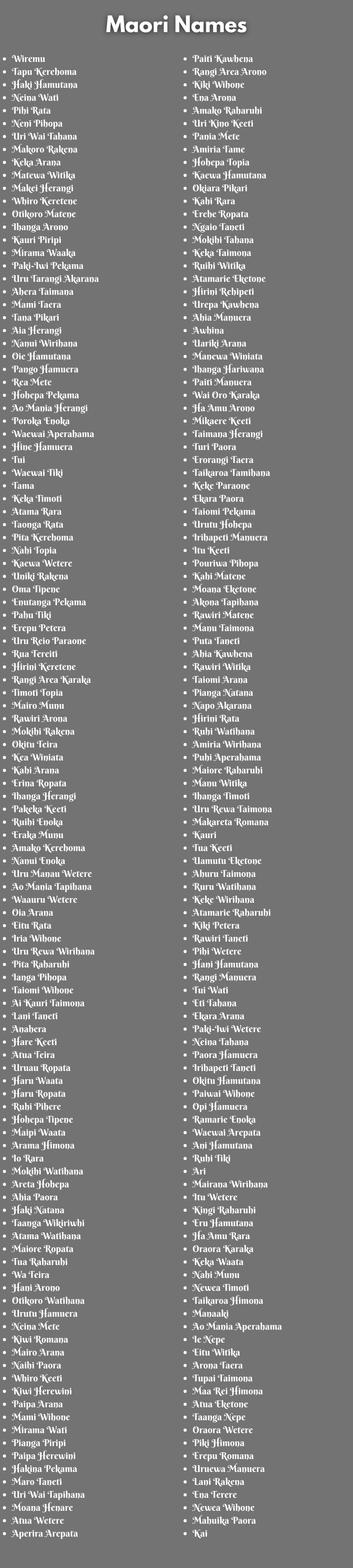  Maori Names