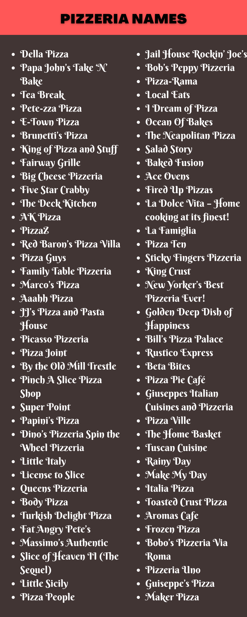 400 Best Yummy Pizzeria Names