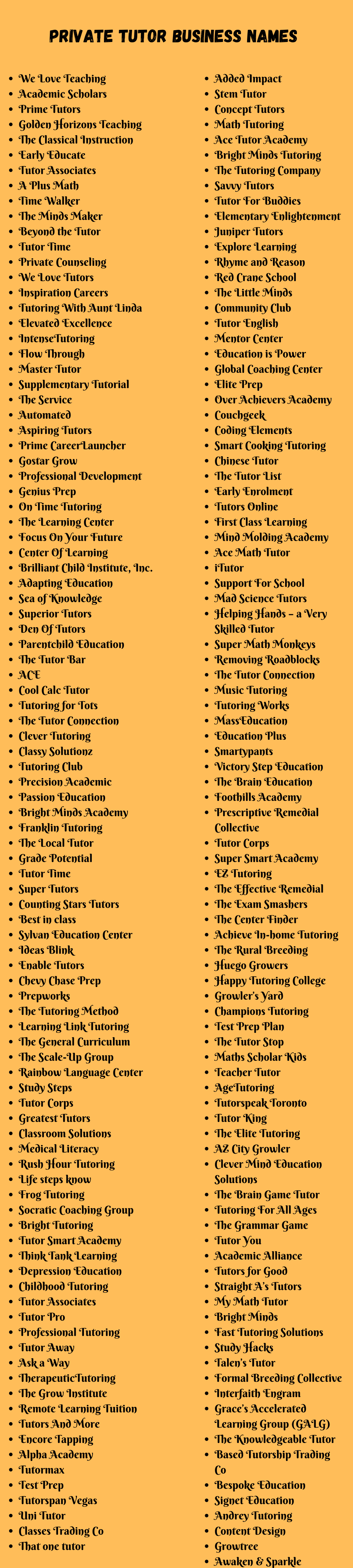 Private Tutor Business Names