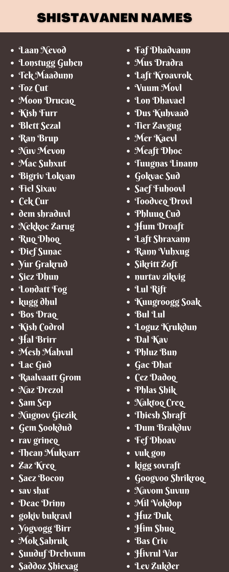 Shistavanen Names