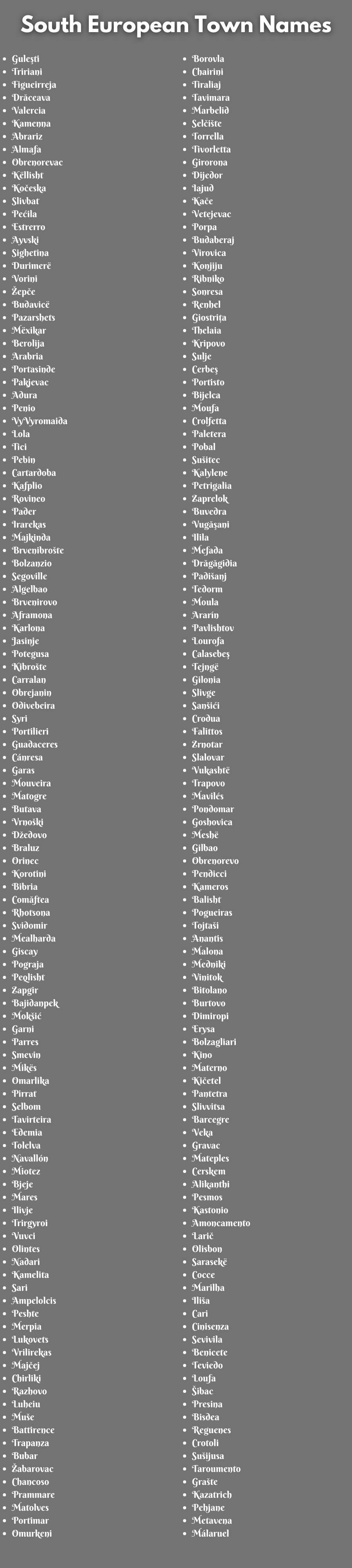 South European Town Names