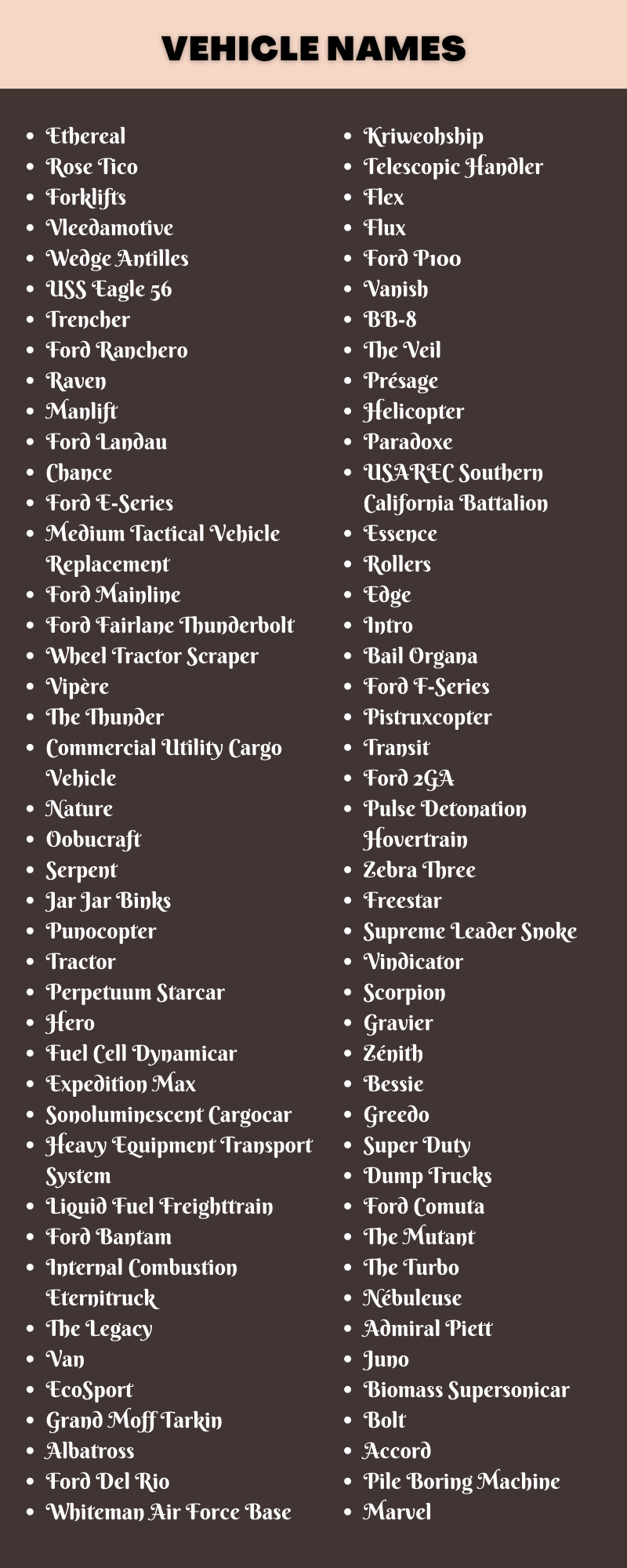 Vehicle Names