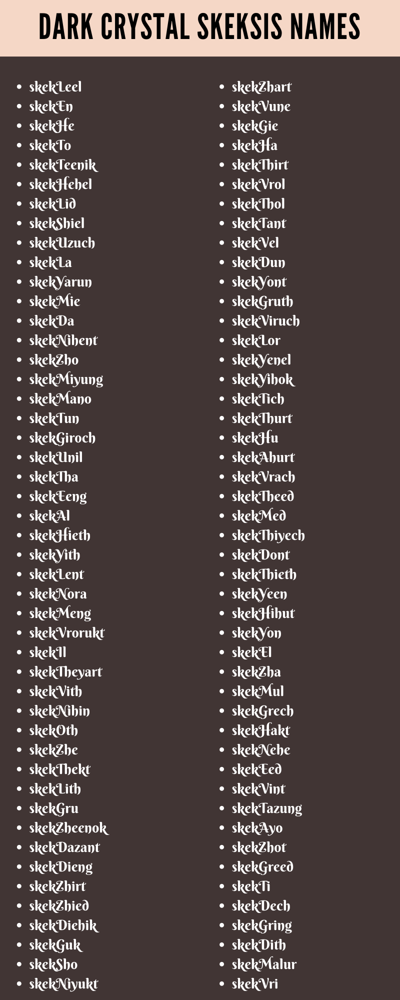Dark Crystal Skeksis Names