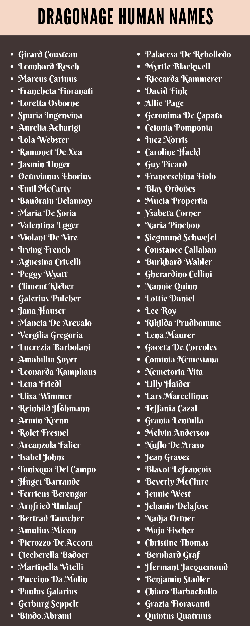 Dragon Age Human Names