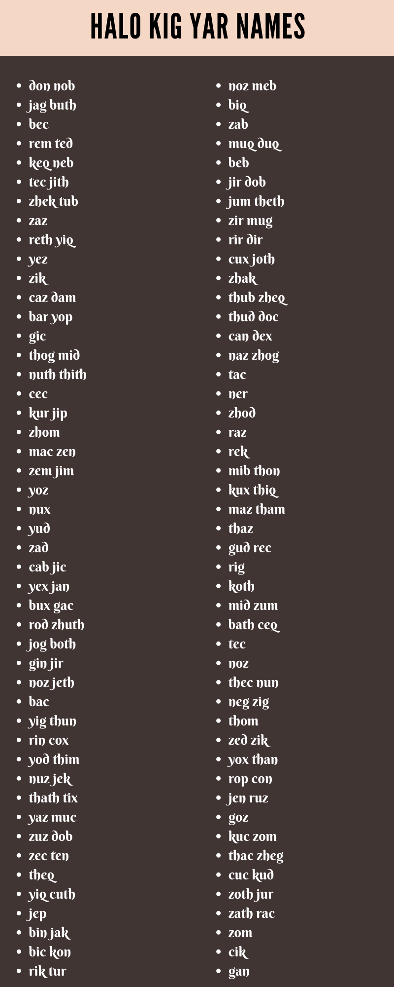 Halo Kig Yar Names