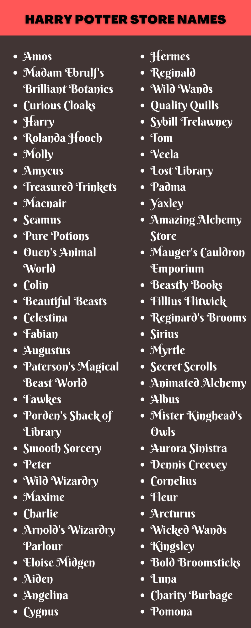Harry Potter Store Names