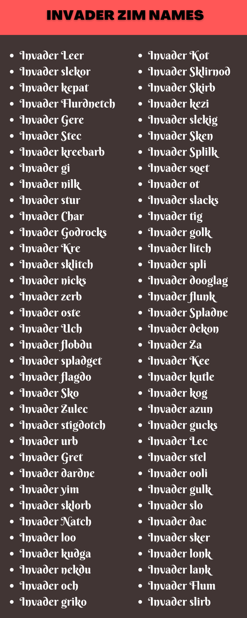 Invader Zim Names