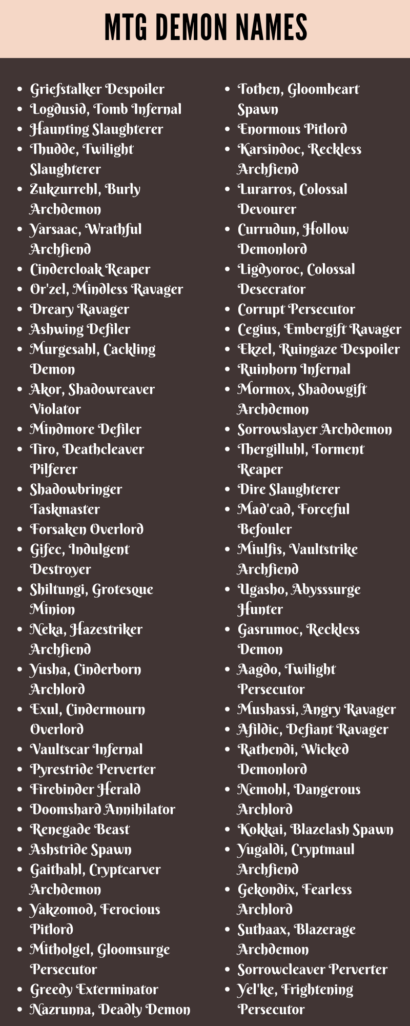  Mtg Demon Names