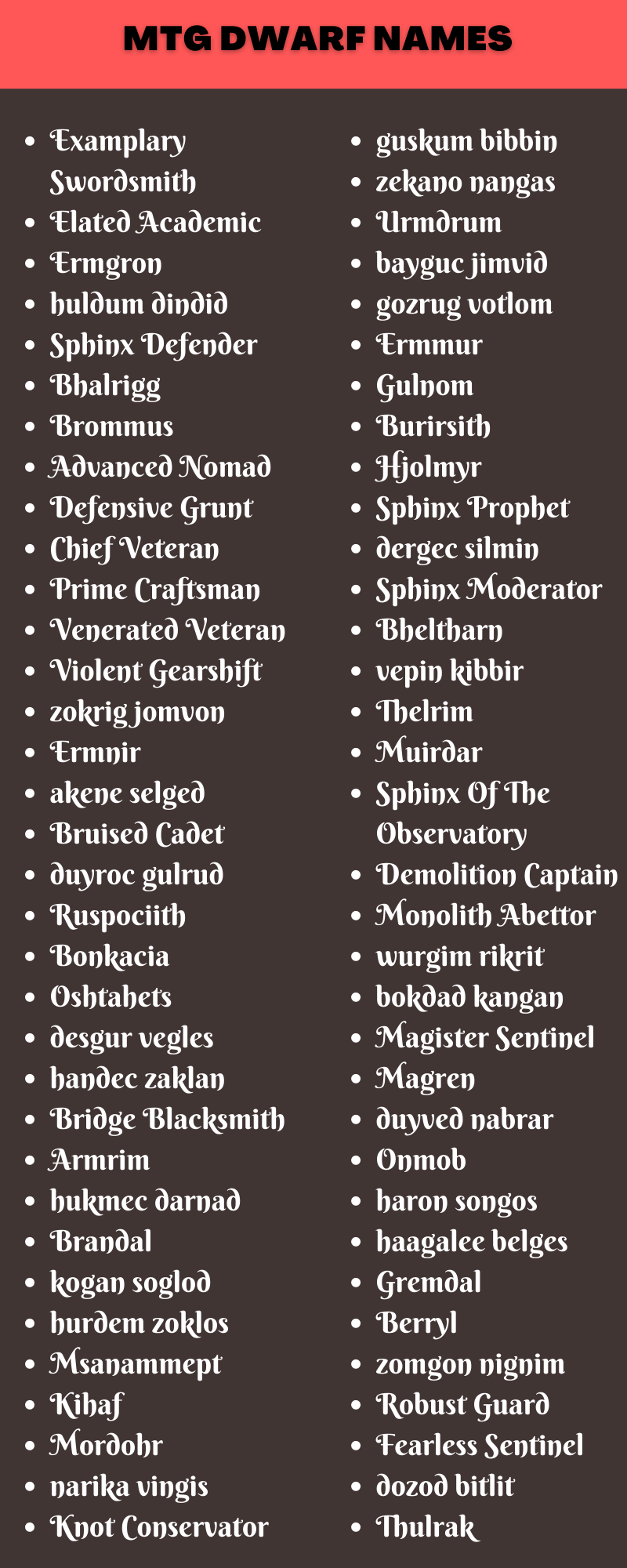 400 Chaos Mtg Dwarf Names For You