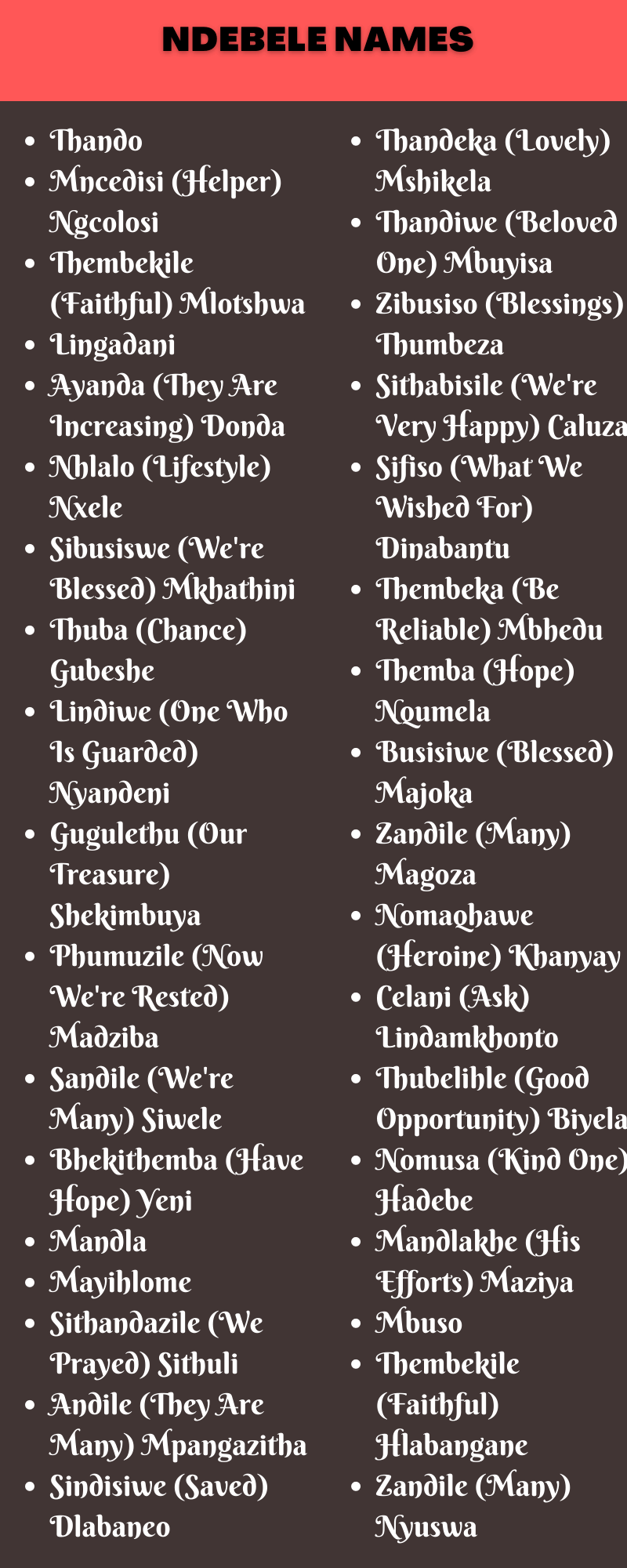 Ndebele Names