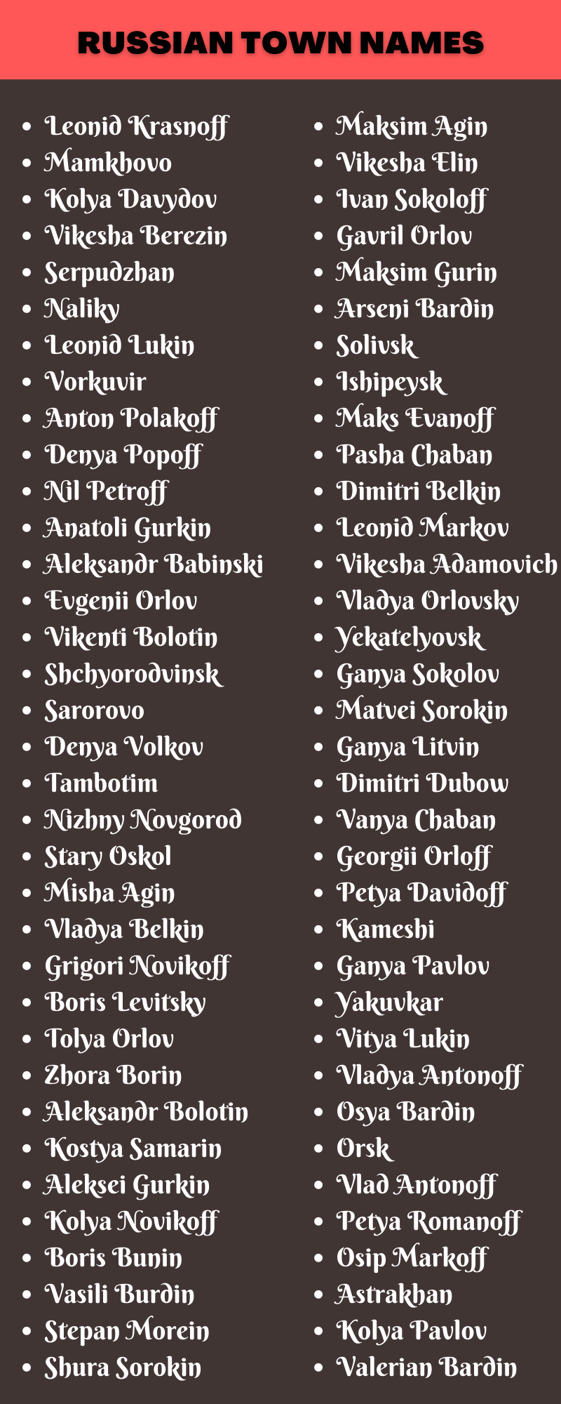 Russian Town Names