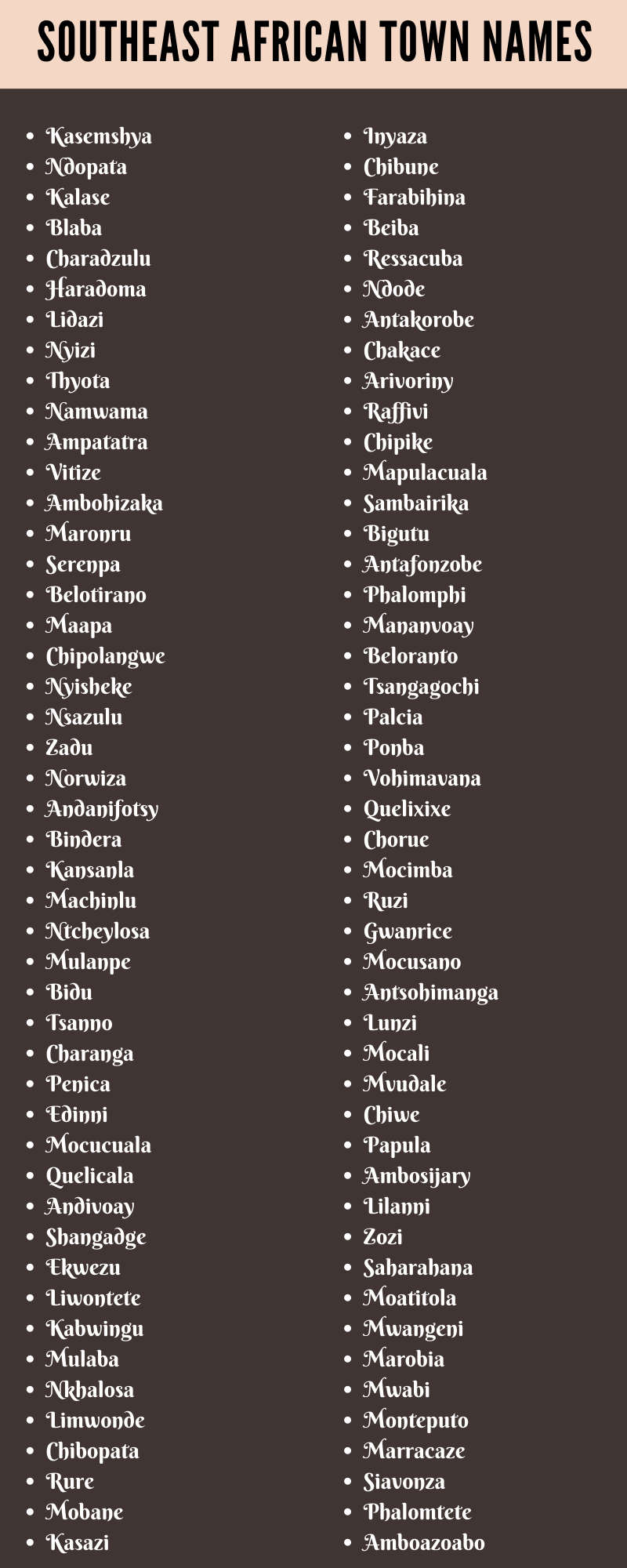 Southeast African Town Names