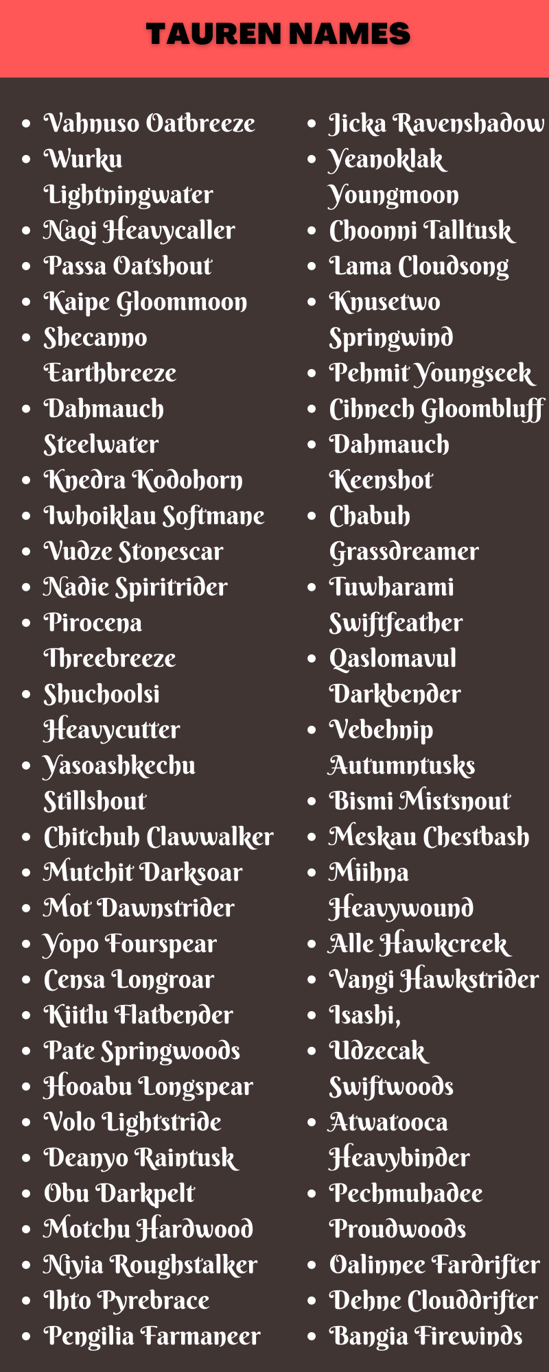 Tauren Names
