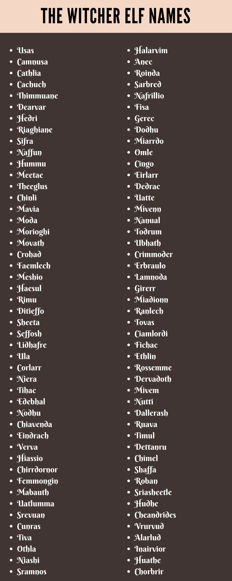 The Witcher Elf Names